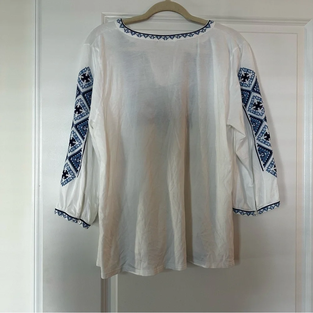 J. Jill White Embroidered Peasant Top Boho Tunic Tassel Detail Size L - Picture 8 of 12